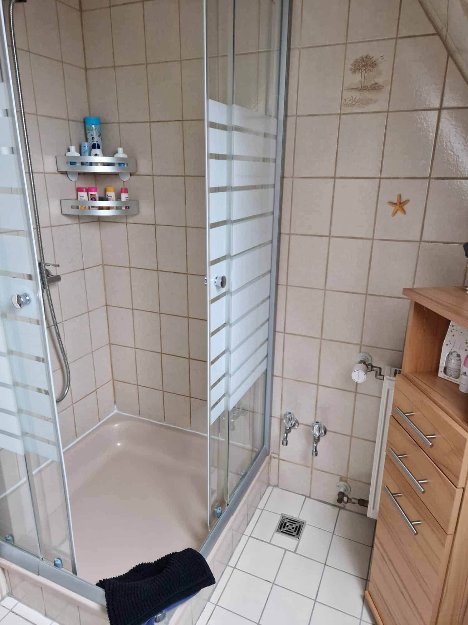 Geräumige Duschkabine mit Glastür